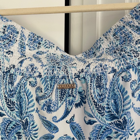 Cabana Life Off Shoulder Dress Charleston Blue White Tassel - Picture 4 of 6